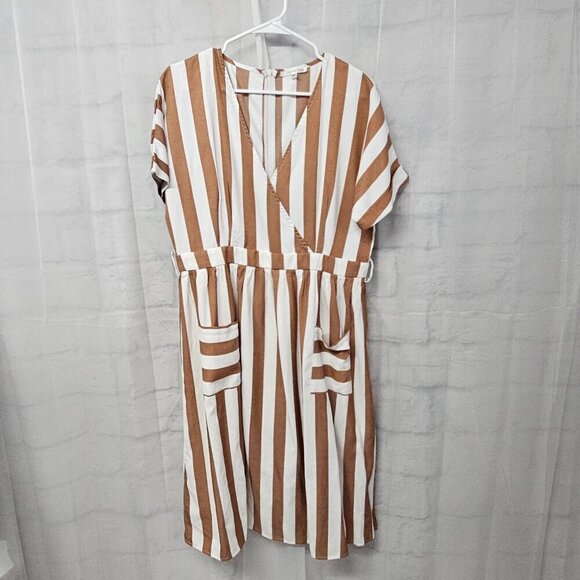 Journey Five Brown White Striped Retro Fit & Flare Dress XL - Picture 10 of 14
